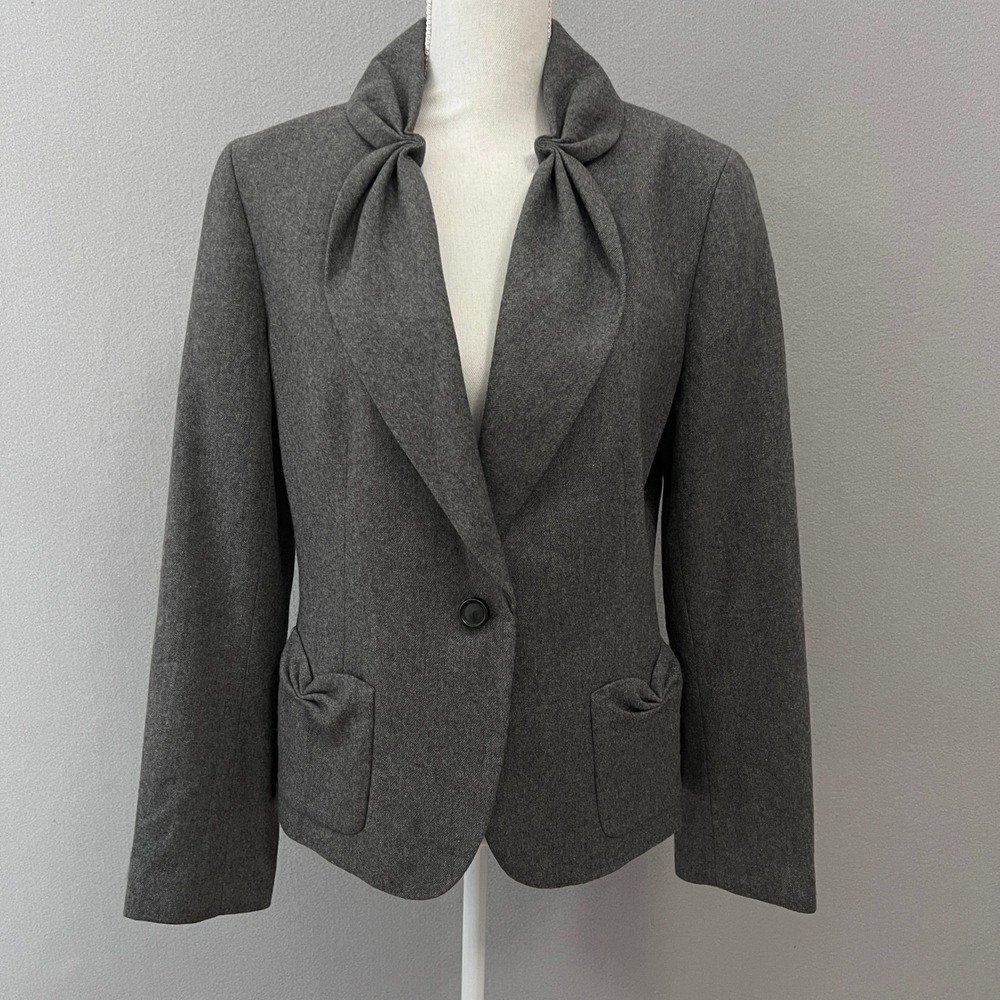 Talbots Blazer Women 14 Gray Wool Blend Knotted Lapel Career Professional